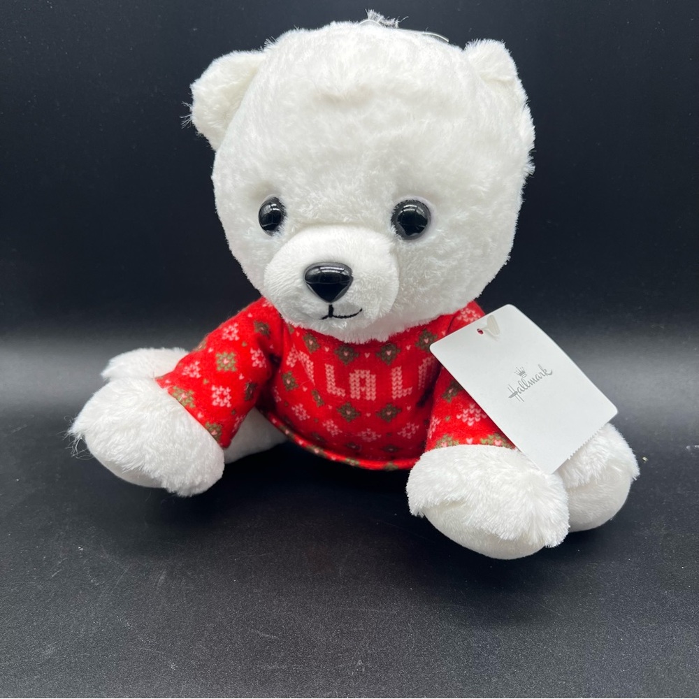 Hallmark Polar Bear Plush 8” White Teddy in Red Fa La La Sweater 2023 Holiday